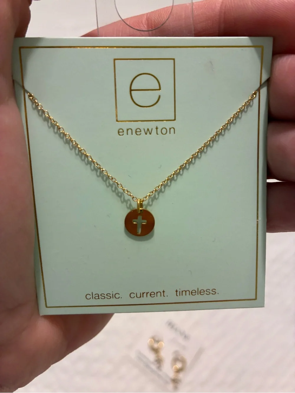 E. Newton Gold Disc Pendant Necklace with Cross Cutout NWT